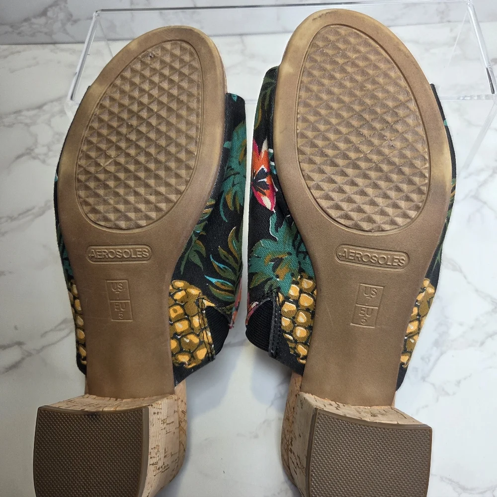 AEROSOLES Black Pineapple Print Slide Mules - Picture 6 of 6